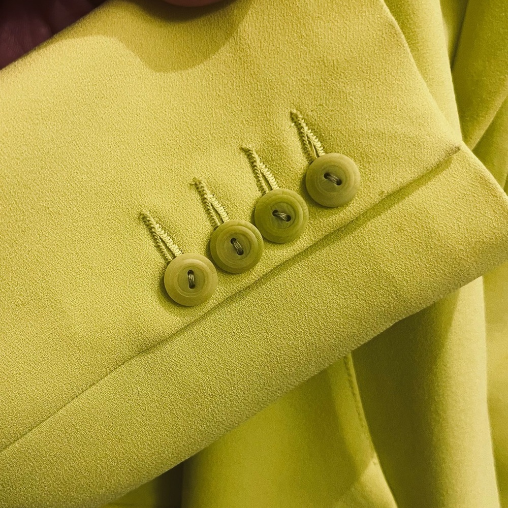 Trina Turk Yellow Blazer Cascade Asymmetric Front One Button Closure Sz 6 - Picture 6 of 10